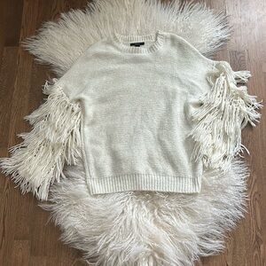Shaggy sleeved, white sweater
